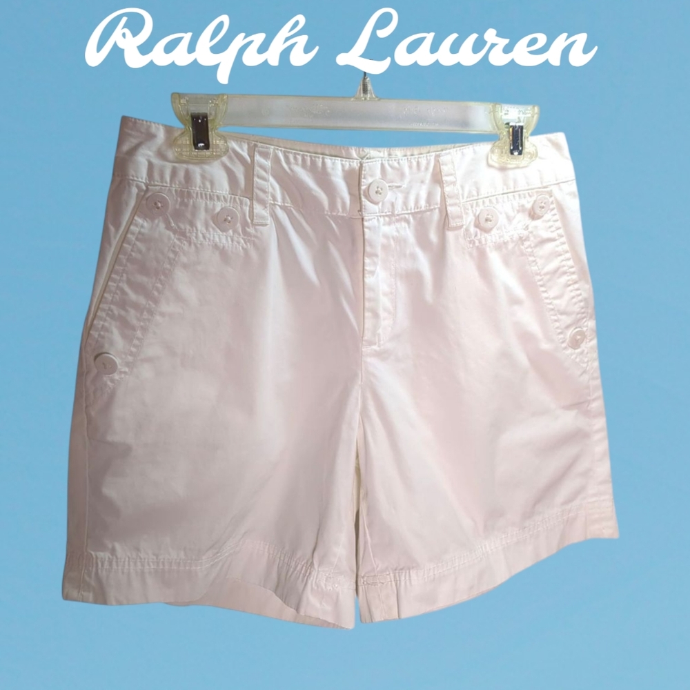 Ralph Lauren White Cotton Shorts Nautical Style Button Accents SZ 4